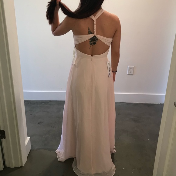 Azazie Bridesmaid Dress | Blushing Pink | Custom Size 4 | Chiffon | Floor Length - Picture 3 of 4